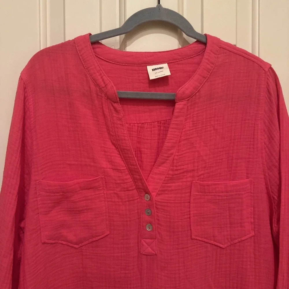 Mote Hot Pink‎ Gauzy Cotton Tunic Top Shirt XXL Lagenlook Resort Breathable